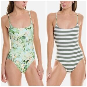 TOMMY BAHAMA Paradise Frond Reversible One-Piece Swimsuit Size 6 Green White NWT